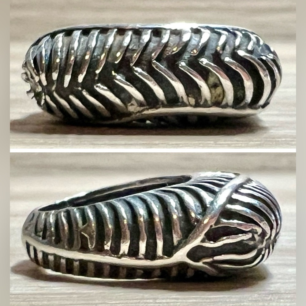 Vintage Designer Dian Malouf Sterling Silver Ribbed Tall Dome Ring, Size 5.5
